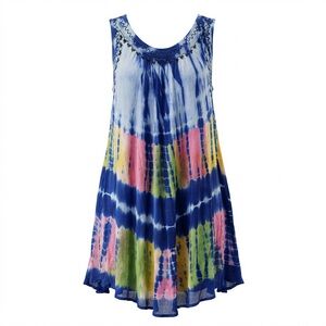Colorful Tie-Dye Boho Swing Dress – Embroidered Neckline